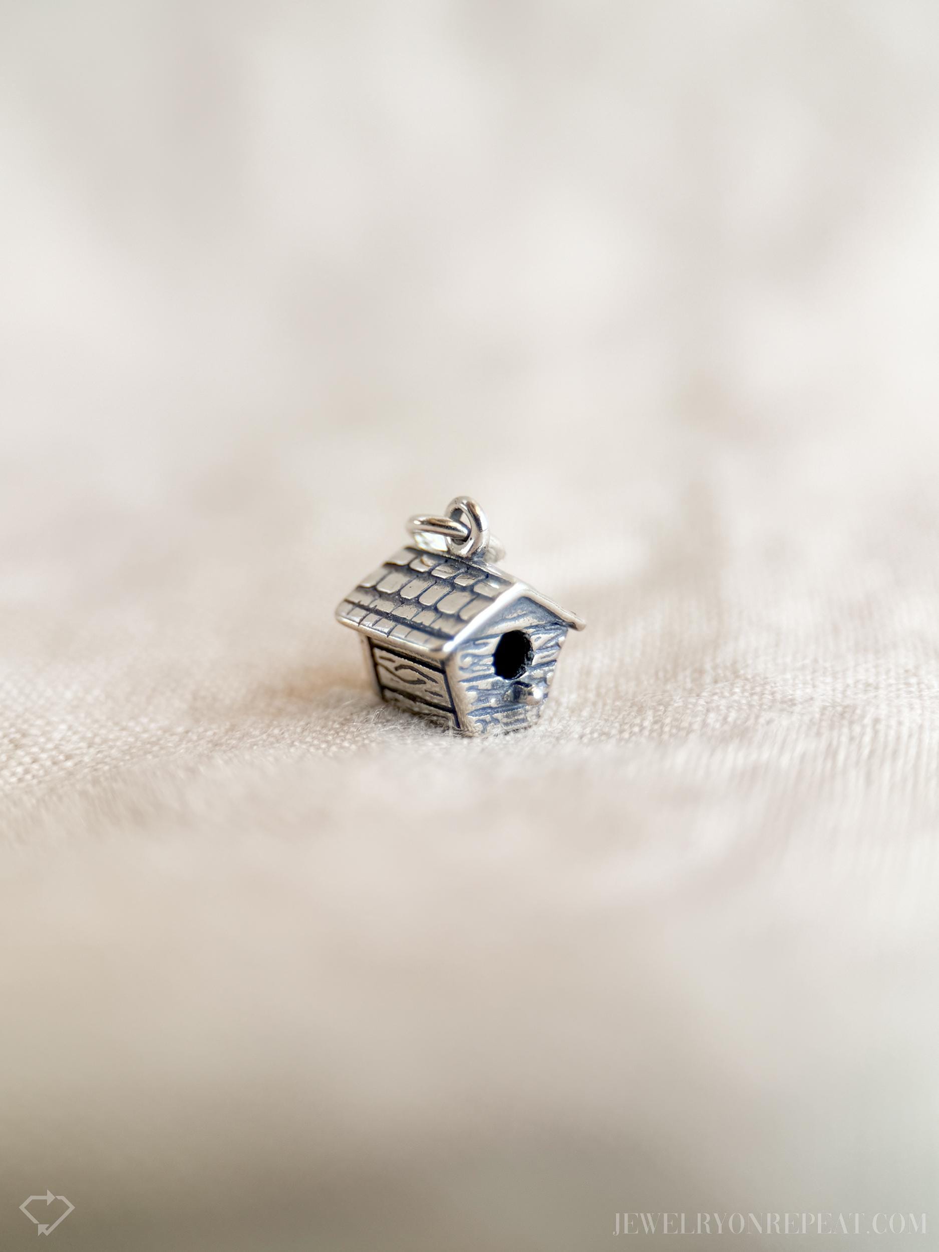 Sterling Silver Birdhouse Charm Pendant, Garden Themed Minimalist Jewelry, Gift for Her