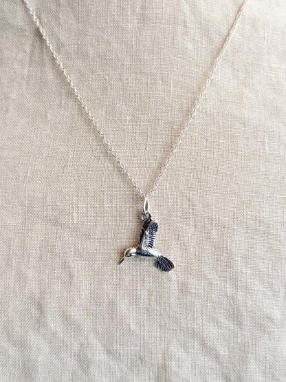 Sterling Silver Hummingbird Bird Charm Necklace, Minimal Layering Jewelry, Gift for Her