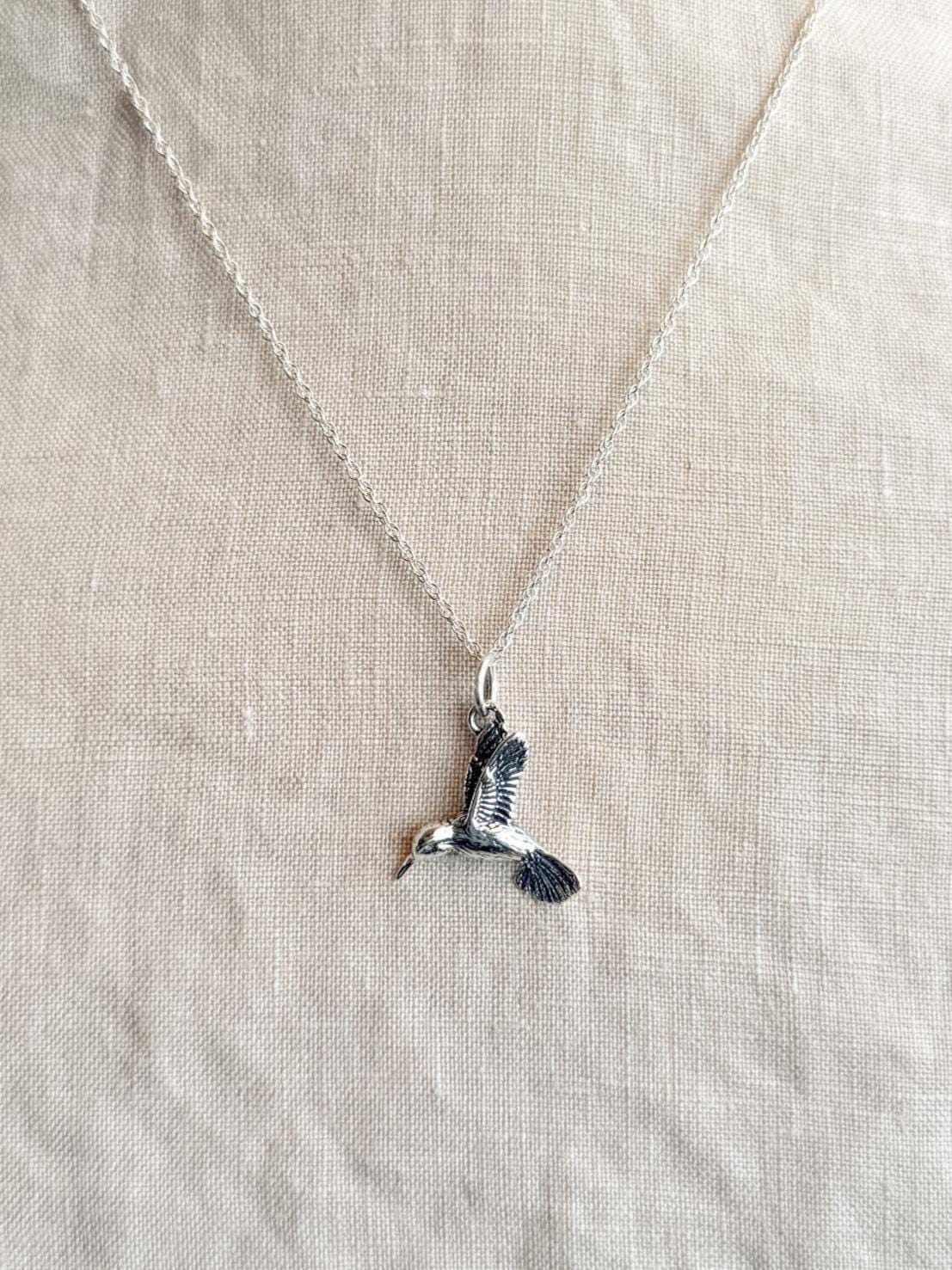 Sterling Silver Hummingbird Bird Charm Necklace, Minimal Layering Jewelry, Gift for Her