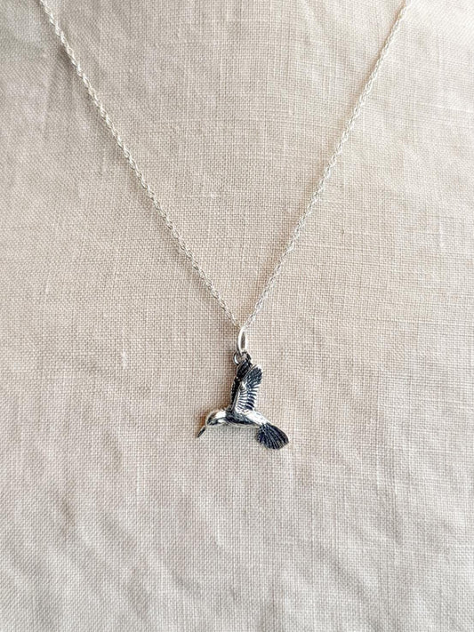Sterling Silver Hummingbird Bird Charm Necklace, Minimal Layering Jewelry, Gift for Her