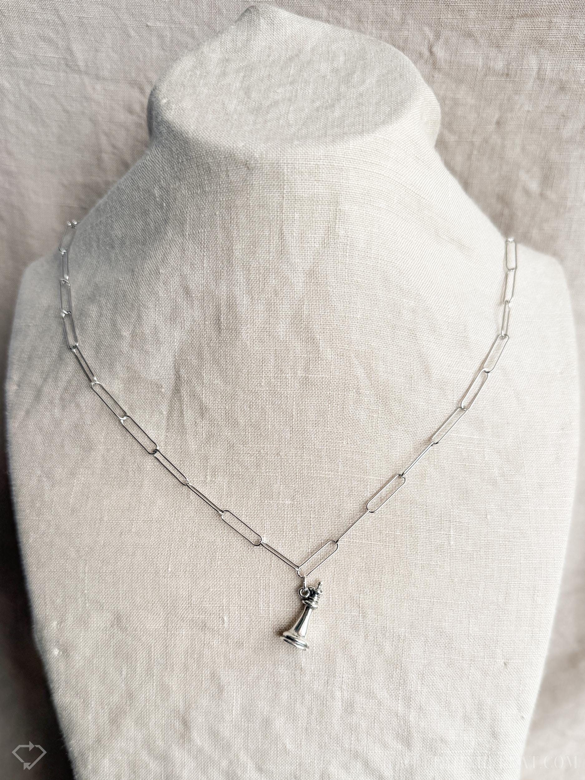 Queen Chess Piece Necklace in Solid Sterling Silver, Board Games Themed Fine Jewelry Charms - Timeless, Sustainable, @JewelryOnRepeat