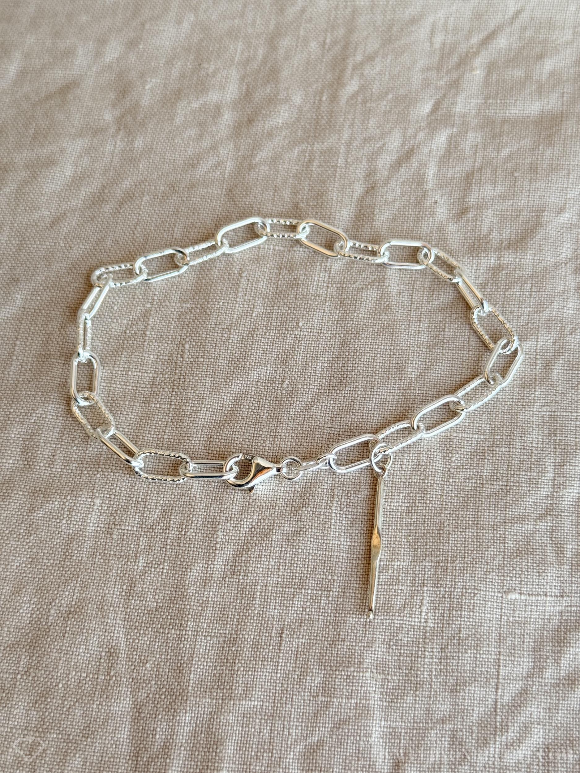 Crochet Hook Charm Bracelet in Solid Sterling Silver, Art and Crafting Themed Fine Jewelry Charms - Timeless, Sustainable, @JewelryOnRepeat