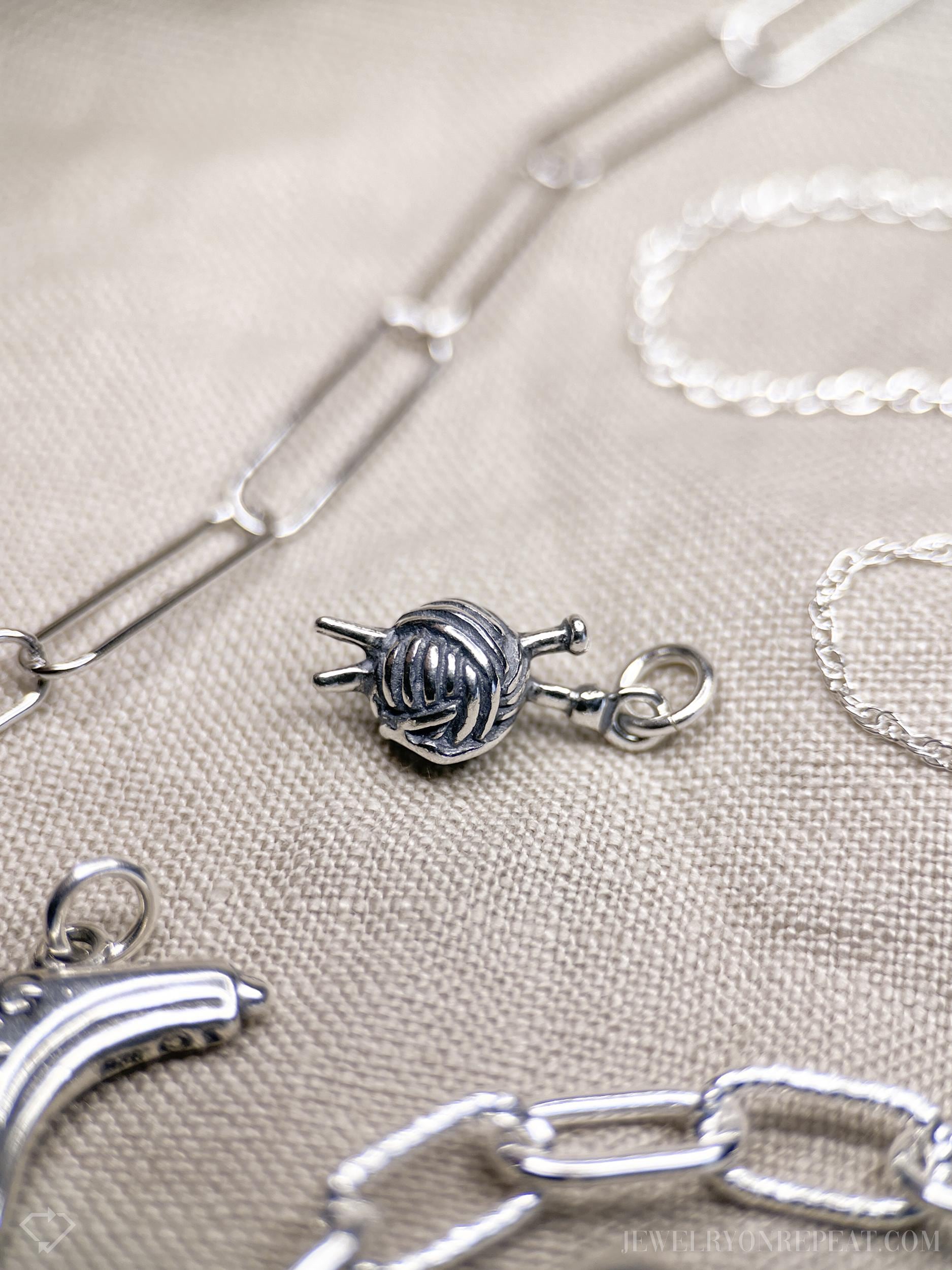Sterling Silver Yarn Knitting Charm Necklace, Minimal Layering Jewelry, Gift for Her