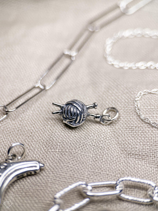 Sterling Silver Knitting Yarn Charm Pendant, Crafting Themed Minimalist Jewelry, Gift for Her