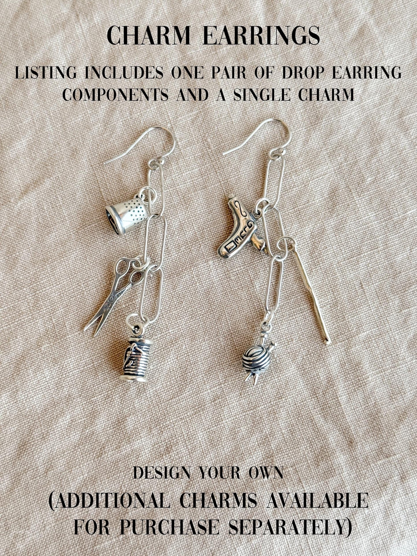 Knitting Ball of Yarn Earrings in Solid Sterling Silver, Crafting Themed Personalized Charm Jewelry
