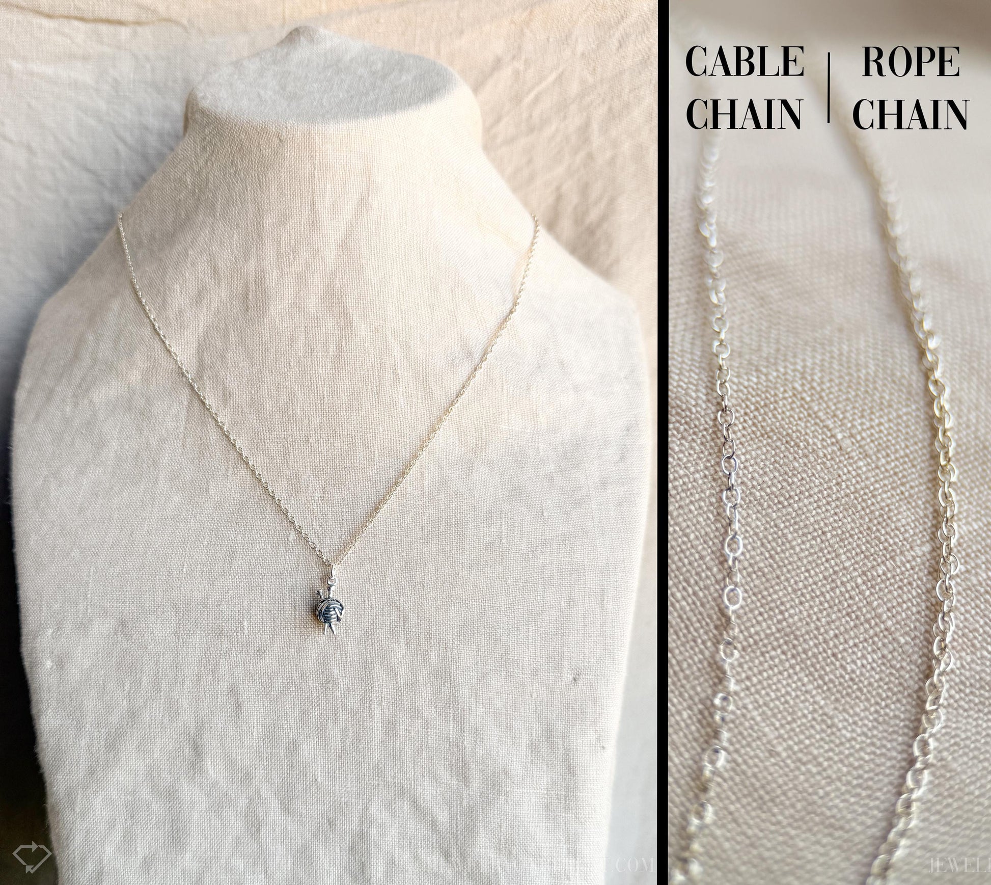 Knitting Necklace in Solid Sterling Silver, Crafting Themed Personalized Charm Jewelry - Timeless, Sustainable, @JewelryOnRepeat