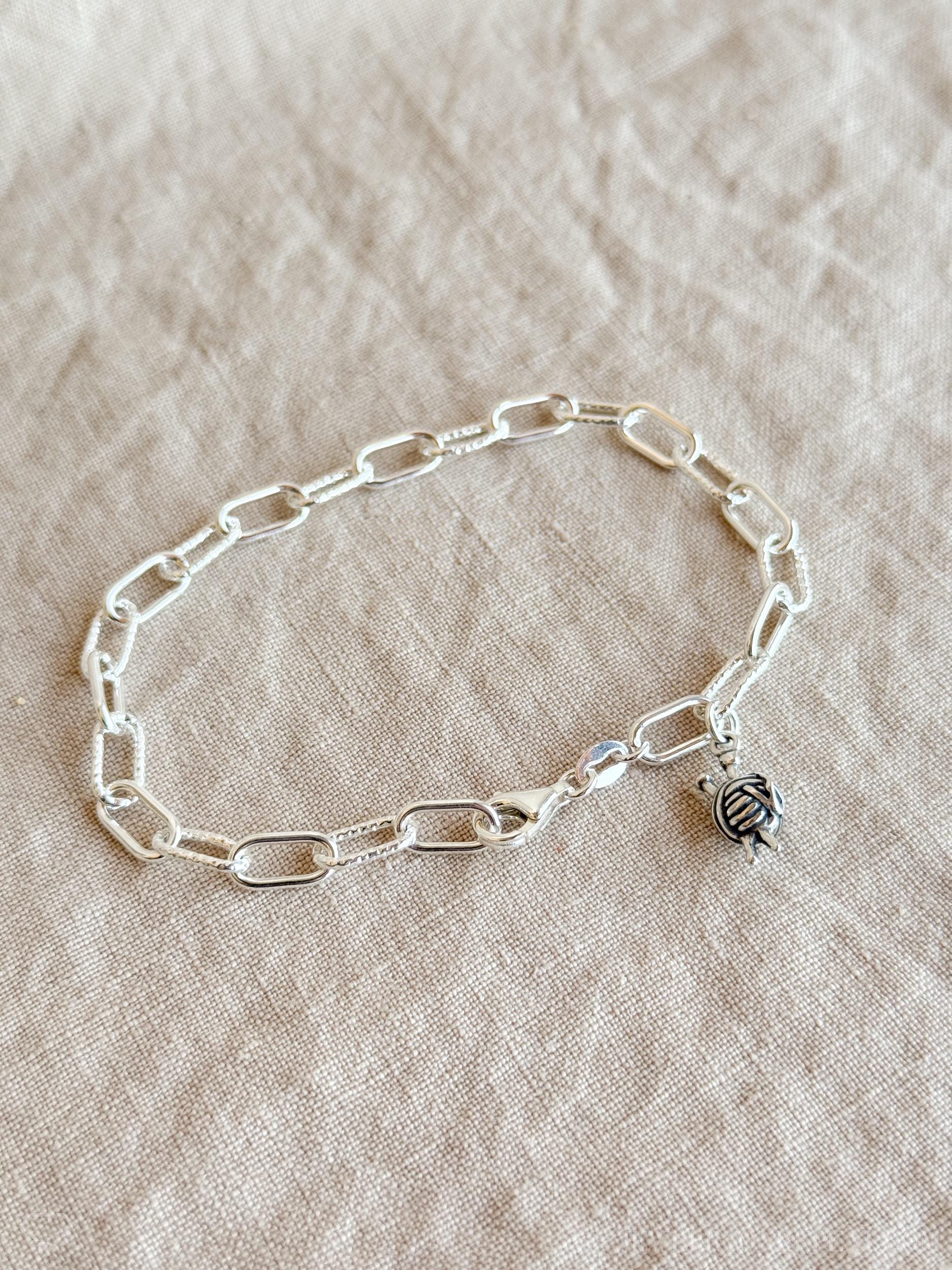 Knitting Ball of Yarn Charm Bracelet in Solid Sterling Silver, Crafting Themed Personalized Charm Jewelry - Sustainable, @JewelryOnRepeat