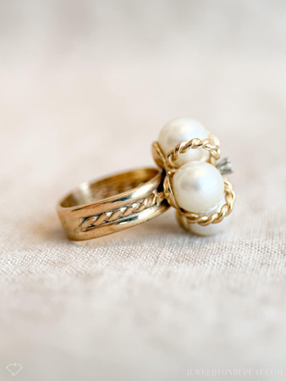 Vintage 1970s Pearl Cluster Ring in 14k Gold
