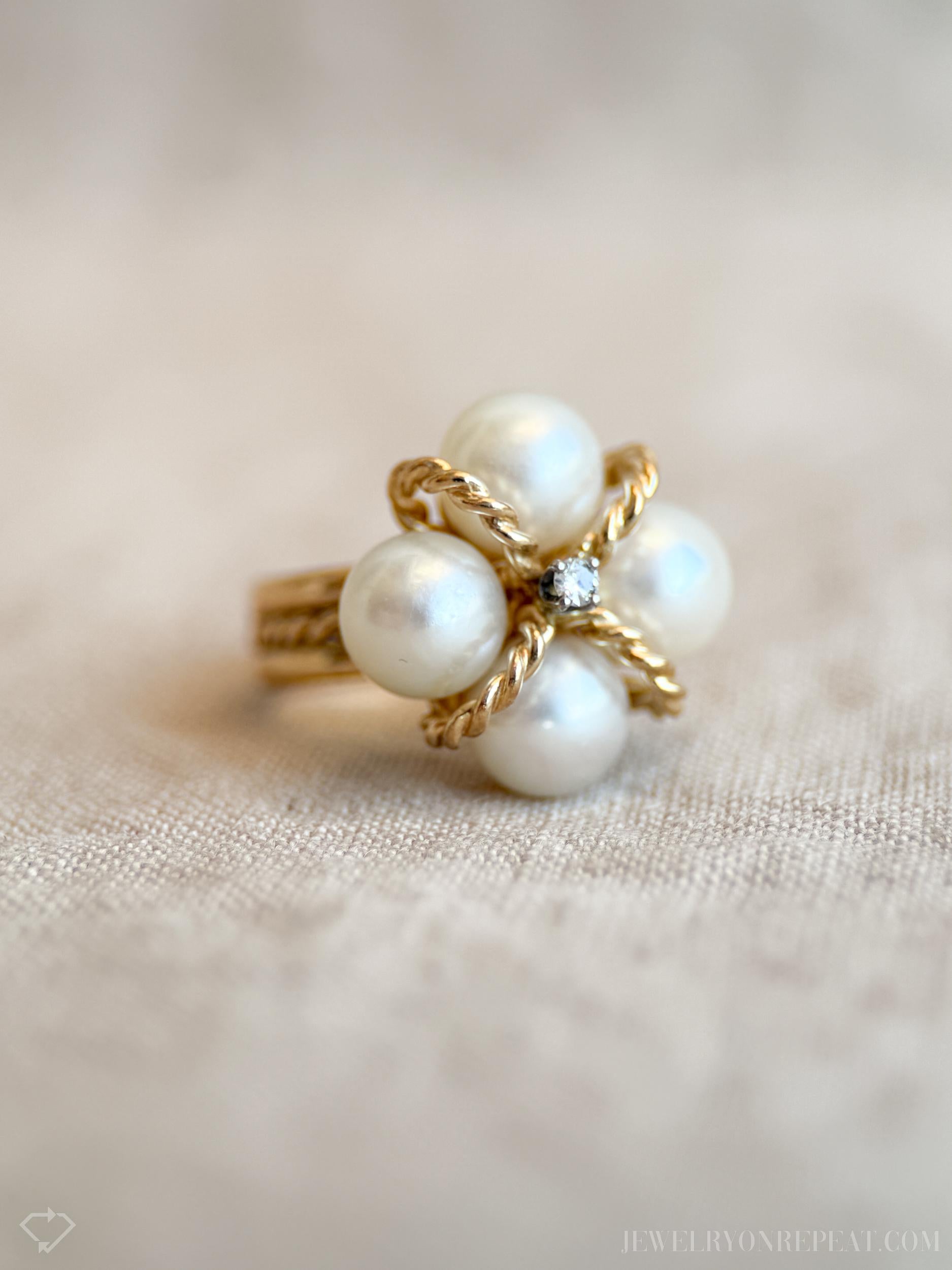 Vintage Cluster Pearl Ring in 14k Gold, Antique Jewelry from the 1970s - Timeless, Sustainable, @JewelryOnRepeat