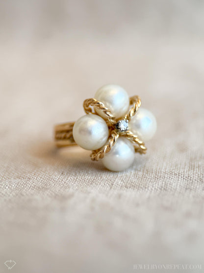 Vintage 1970s Pearl Cluster Ring in 14k Gold