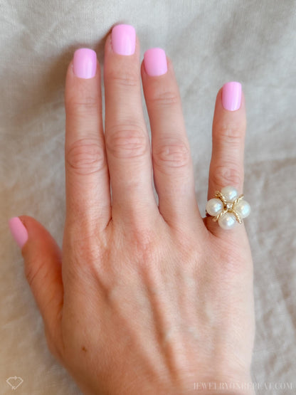 Vintage 1970s Pearl Cluster Ring in 14k Gold