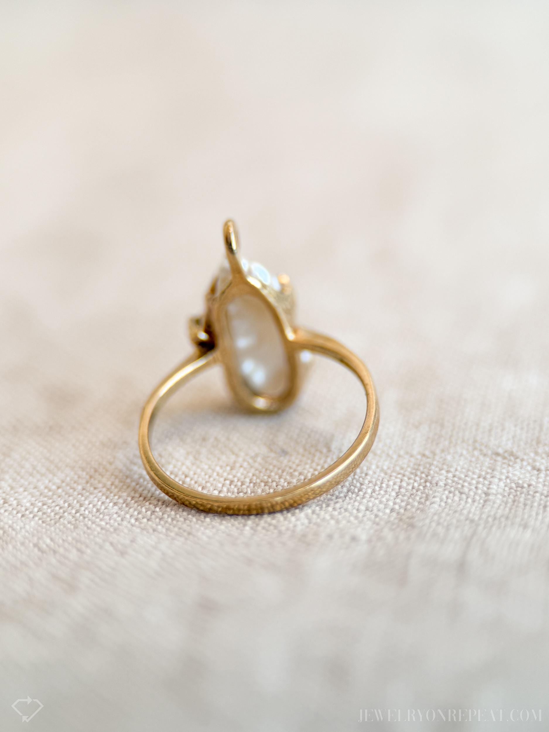 Vintage Diamond and Pearl Ring in 10k Gold, Antique Jewelry from the 1970s - Timeless, Sustainable, @JewelryOnRepeat