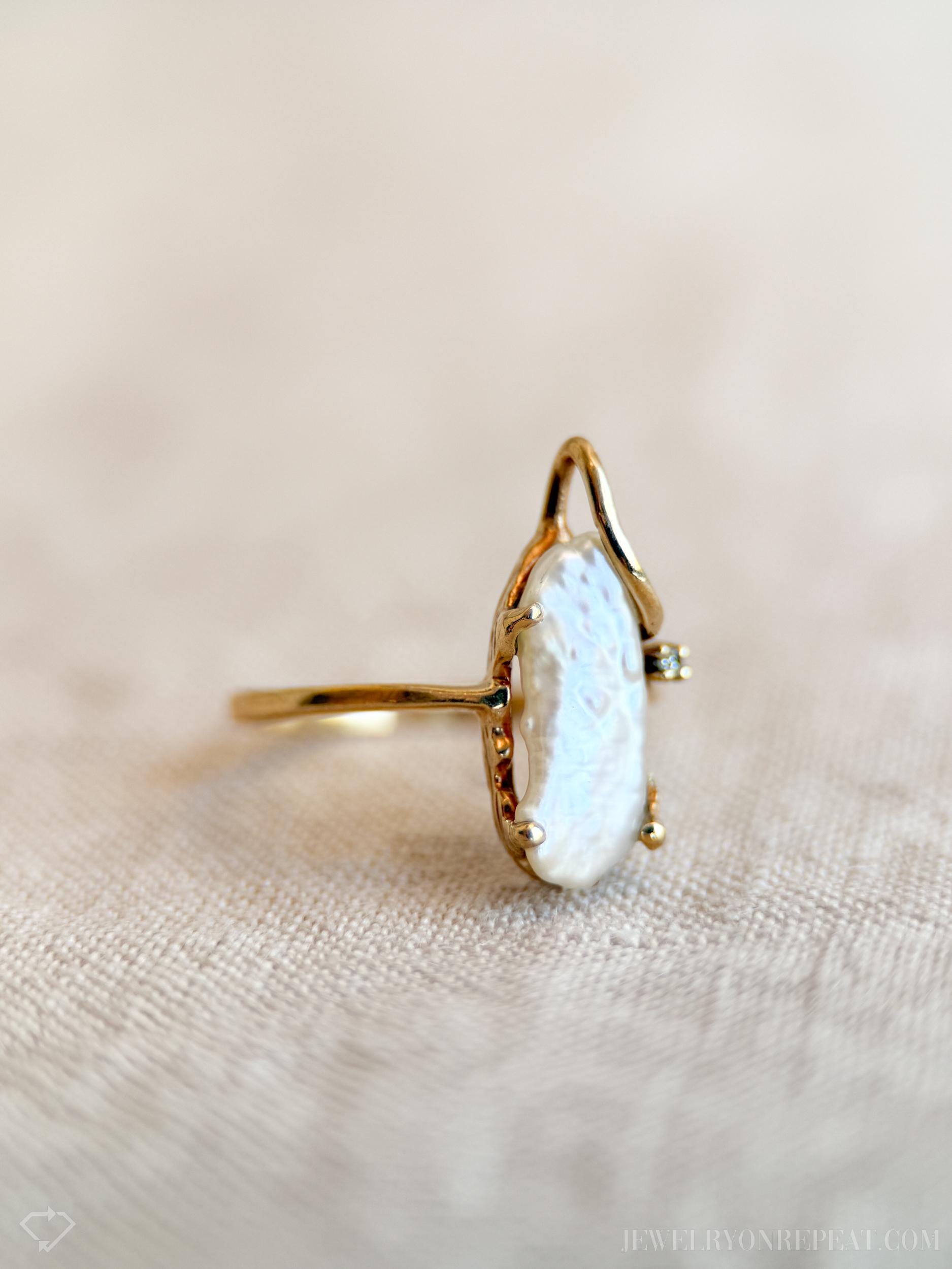 Vintage Diamond and Pearl Ring in 10k Gold, Antique Jewelry from the 1970s - Timeless, Sustainable, @JewelryOnRepeat