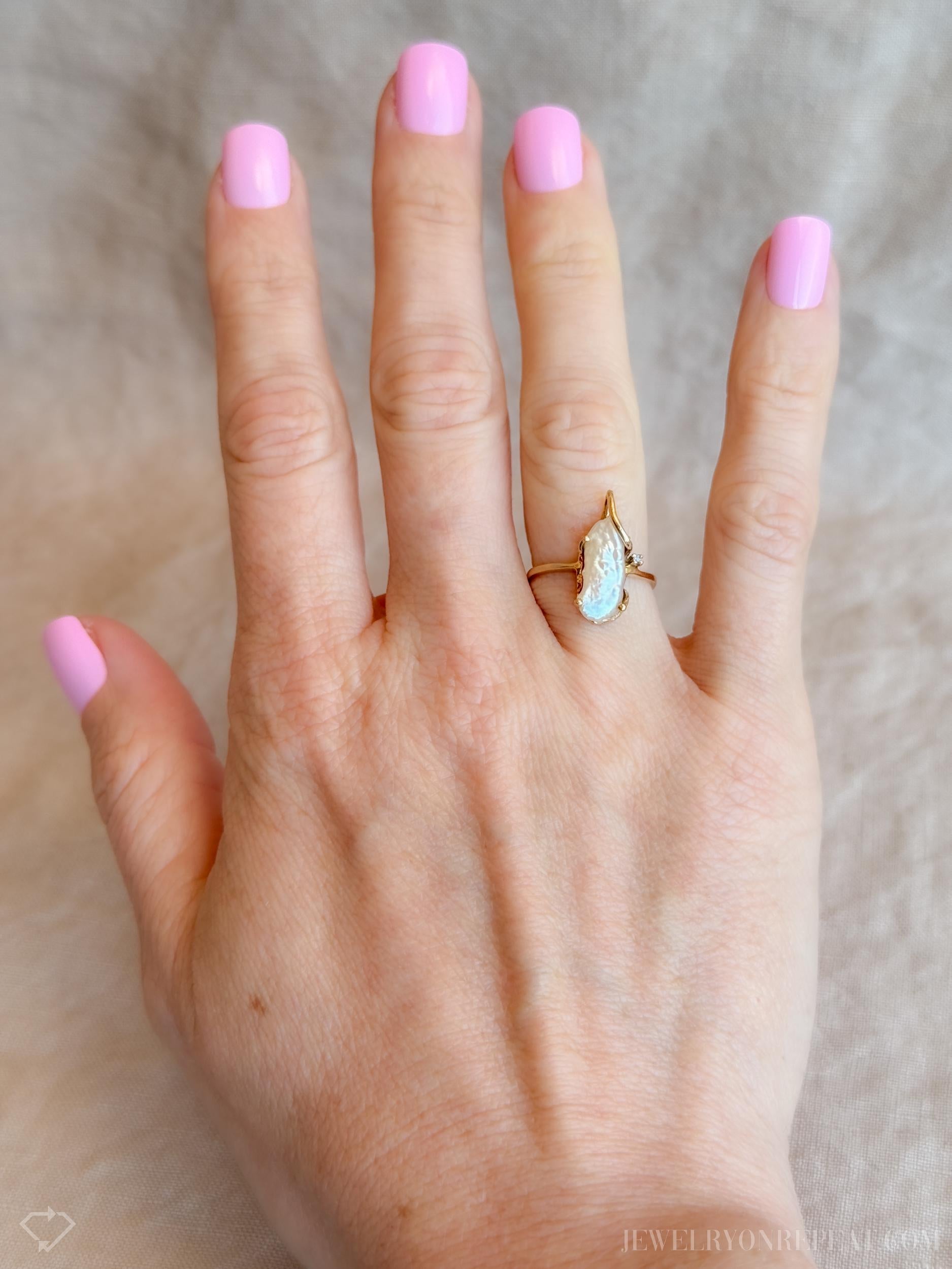 Vintage Diamond and Pearl Ring in 10k Gold, Antique Jewelry from the 1970s - Timeless, Sustainable, @JewelryOnRepeat