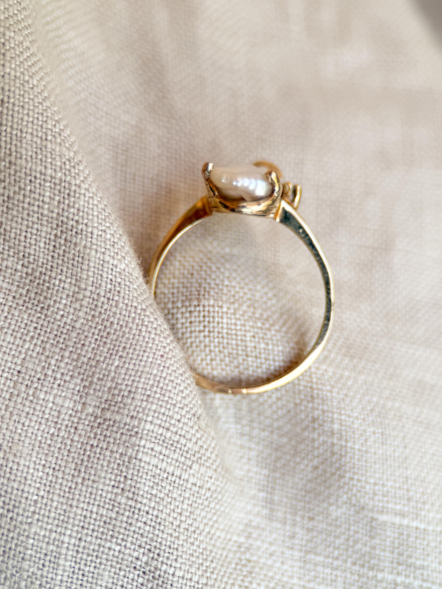 Vintage Diamond and Pearl Ring in 10k Gold, Antique Jewelry from the 1970s - Timeless, Sustainable, @JewelryOnRepeat