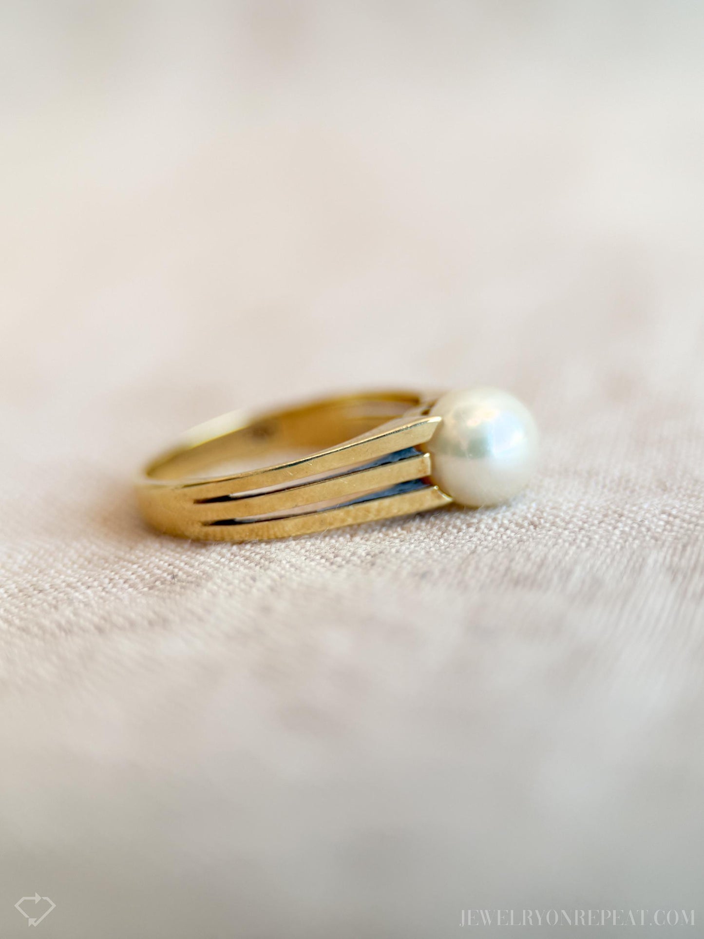 Vintage Pearl Engagement Ring, 14k Gold, 1980s Solitaire Bridal Ring