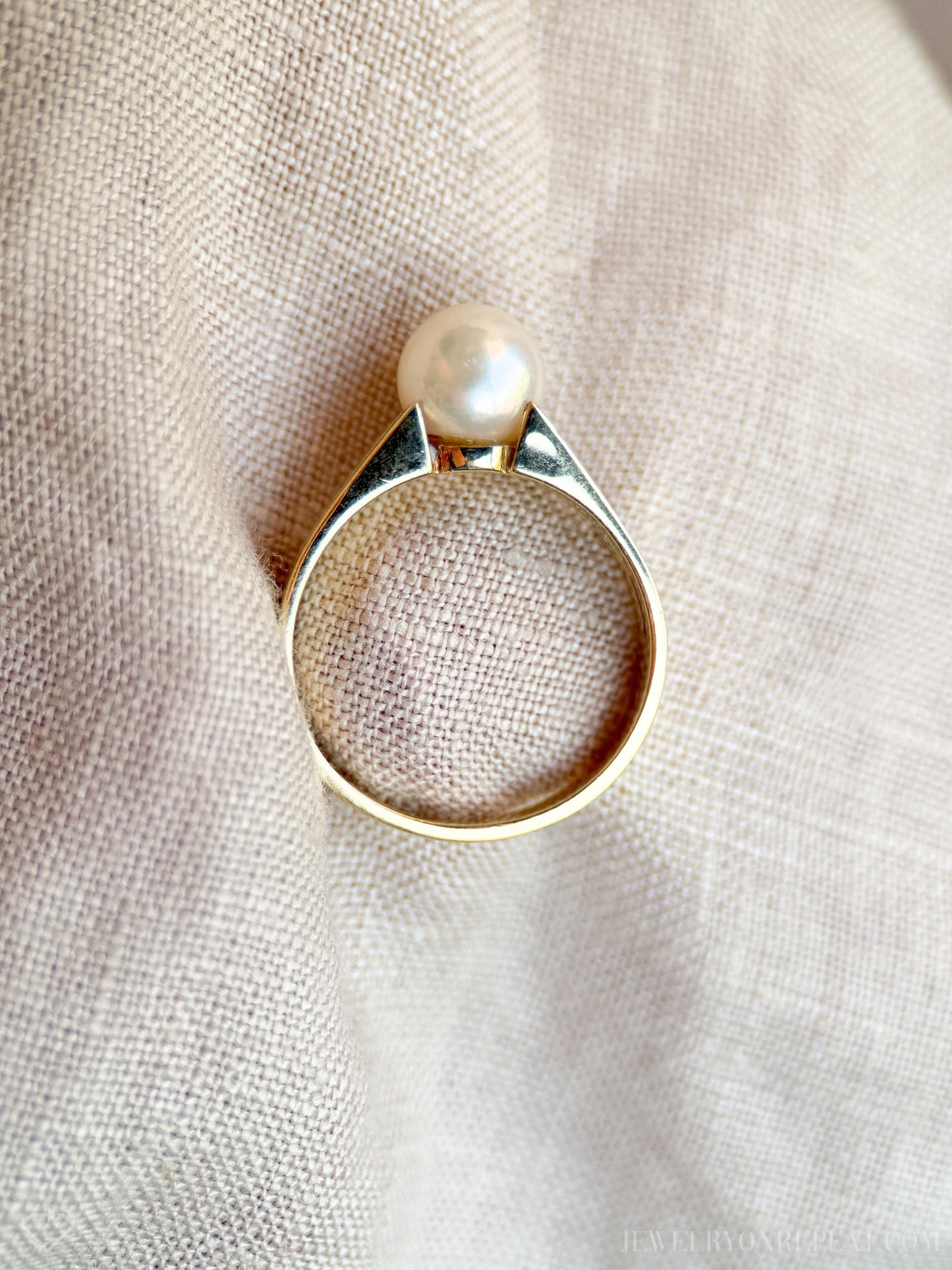 Vintage Pearl Engagement Ring, 14k Gold, 1980s Solitaire Bridal Ring