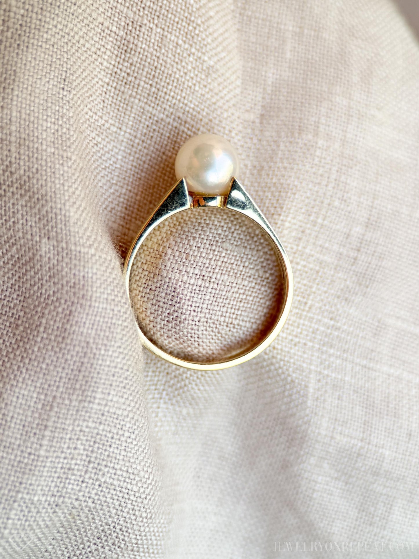 Vintage Pearl Engagement Ring, 14k Gold, 1980s Solitaire Bridal Ring