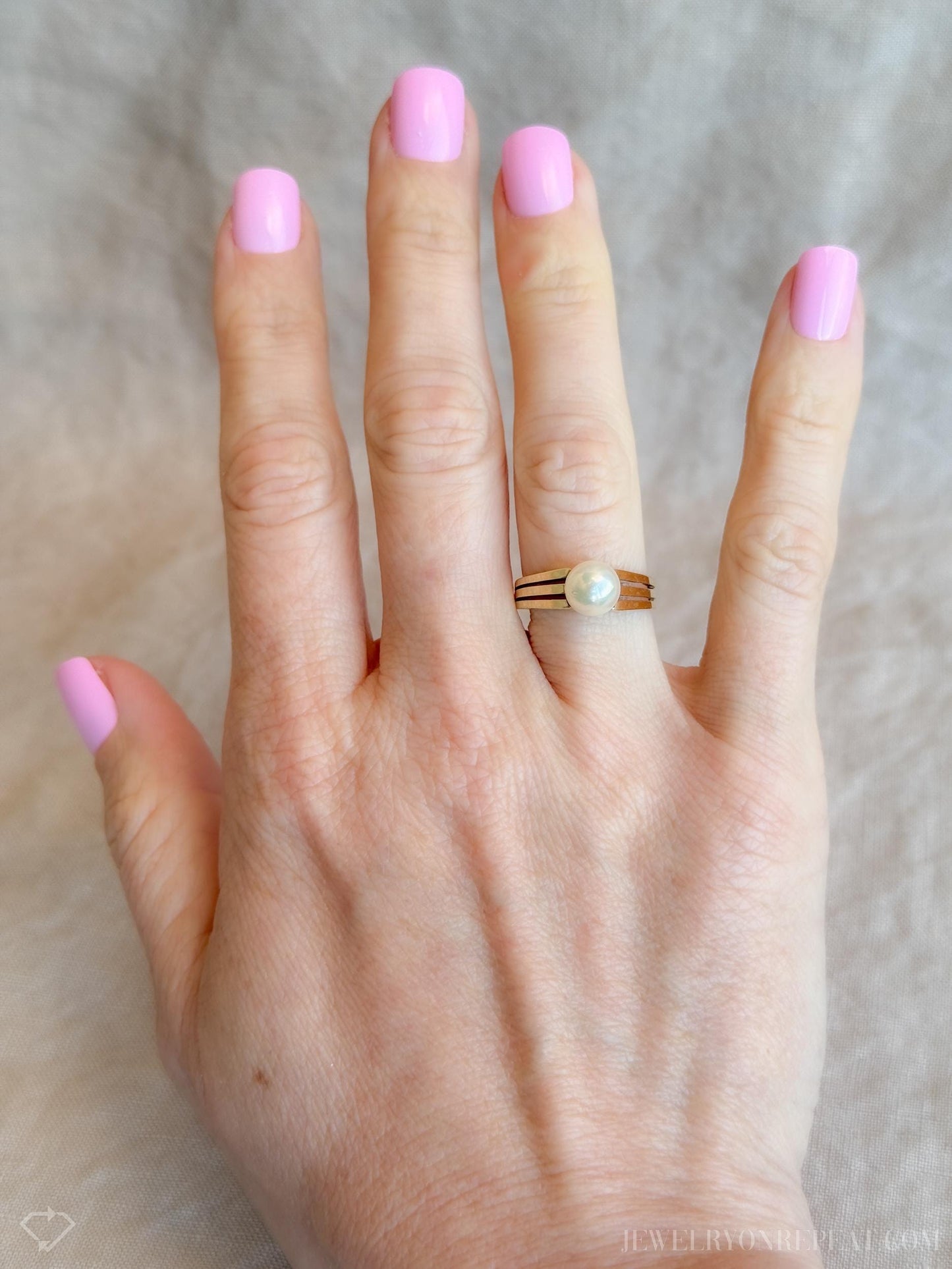 Vintage Pearl Engagement Ring, 14k Gold, 1980s Solitaire Bridal Ring