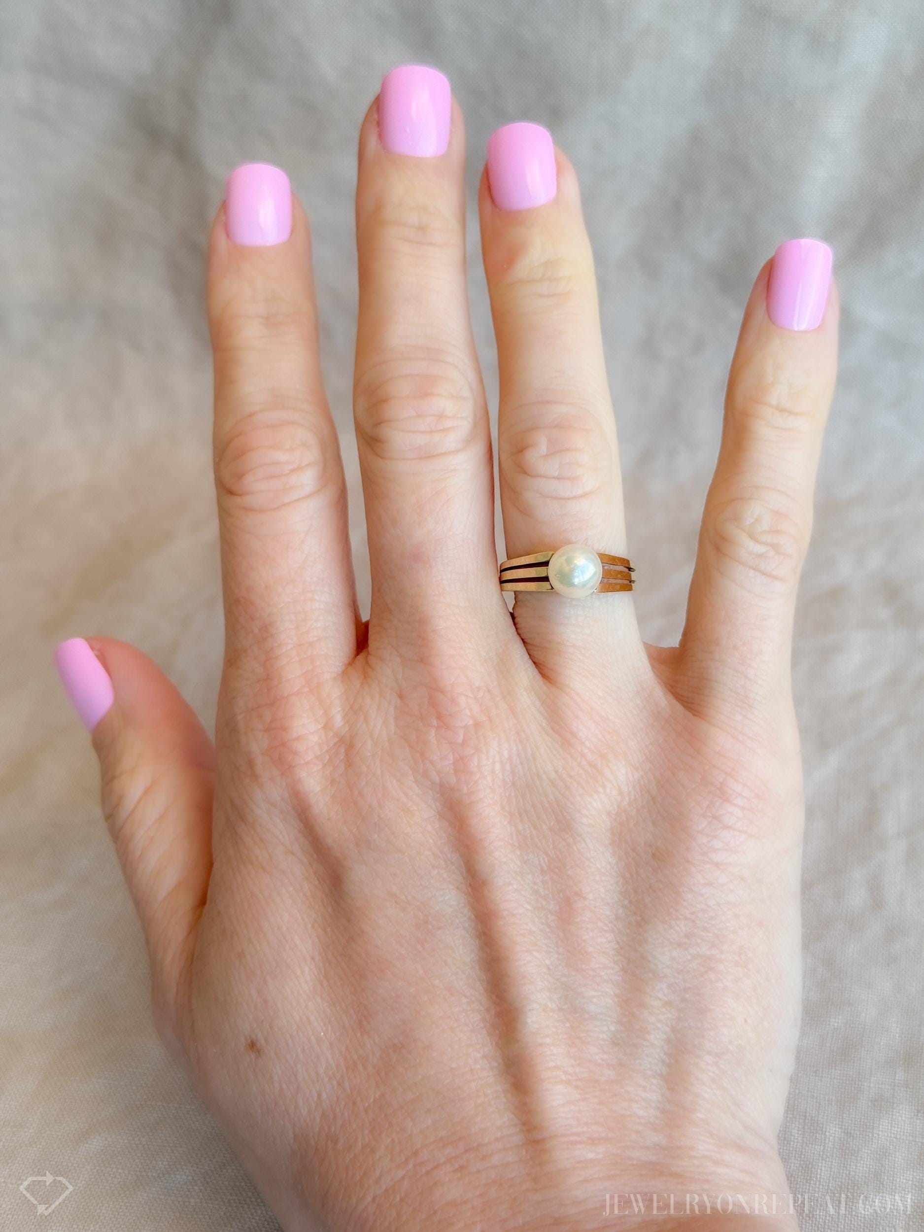 Vintage Pearl Engagement Ring, 14k Gold, 1980s Solitaire Bridal Ring