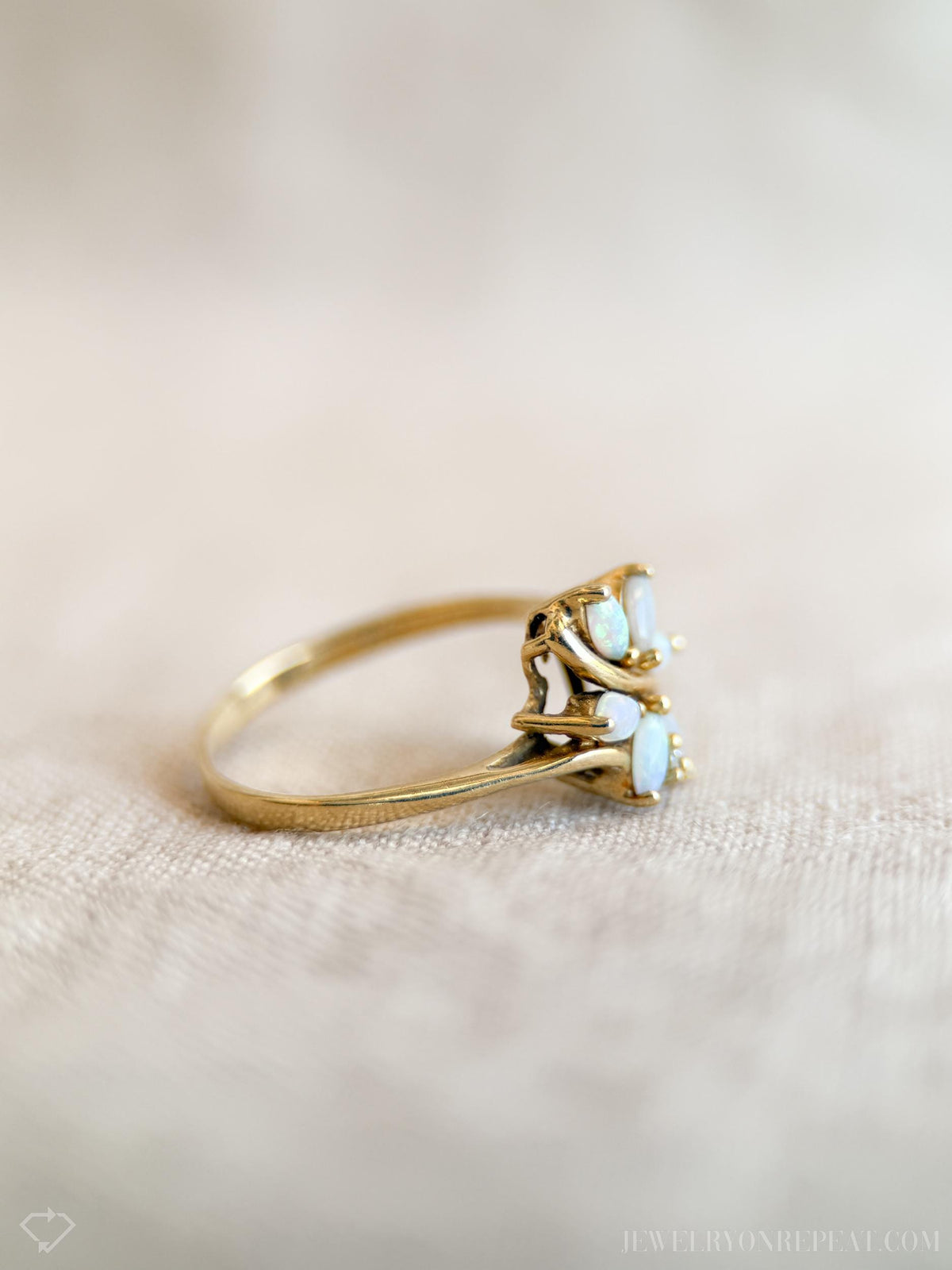 Vintage Opal Flower Ring, 14k Gold, Marquise Floral Cluster Statement Ring, Unique Gemstone Jewelry