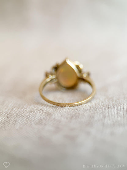 Vintage 1990s Pear Cut Opal & Garnet Ring, 14k Gold