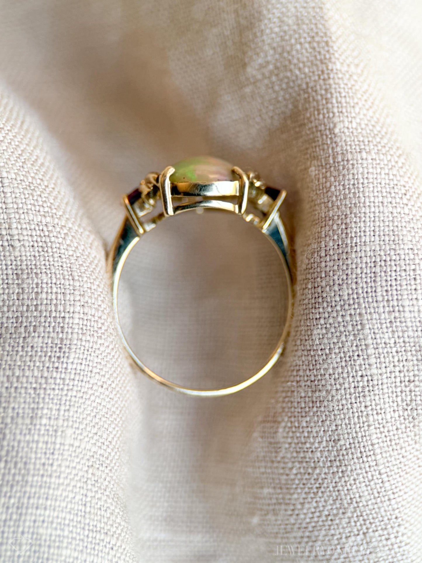 Vintage 1990s Pear Cut Opal & Garnet Ring, 14k Gold