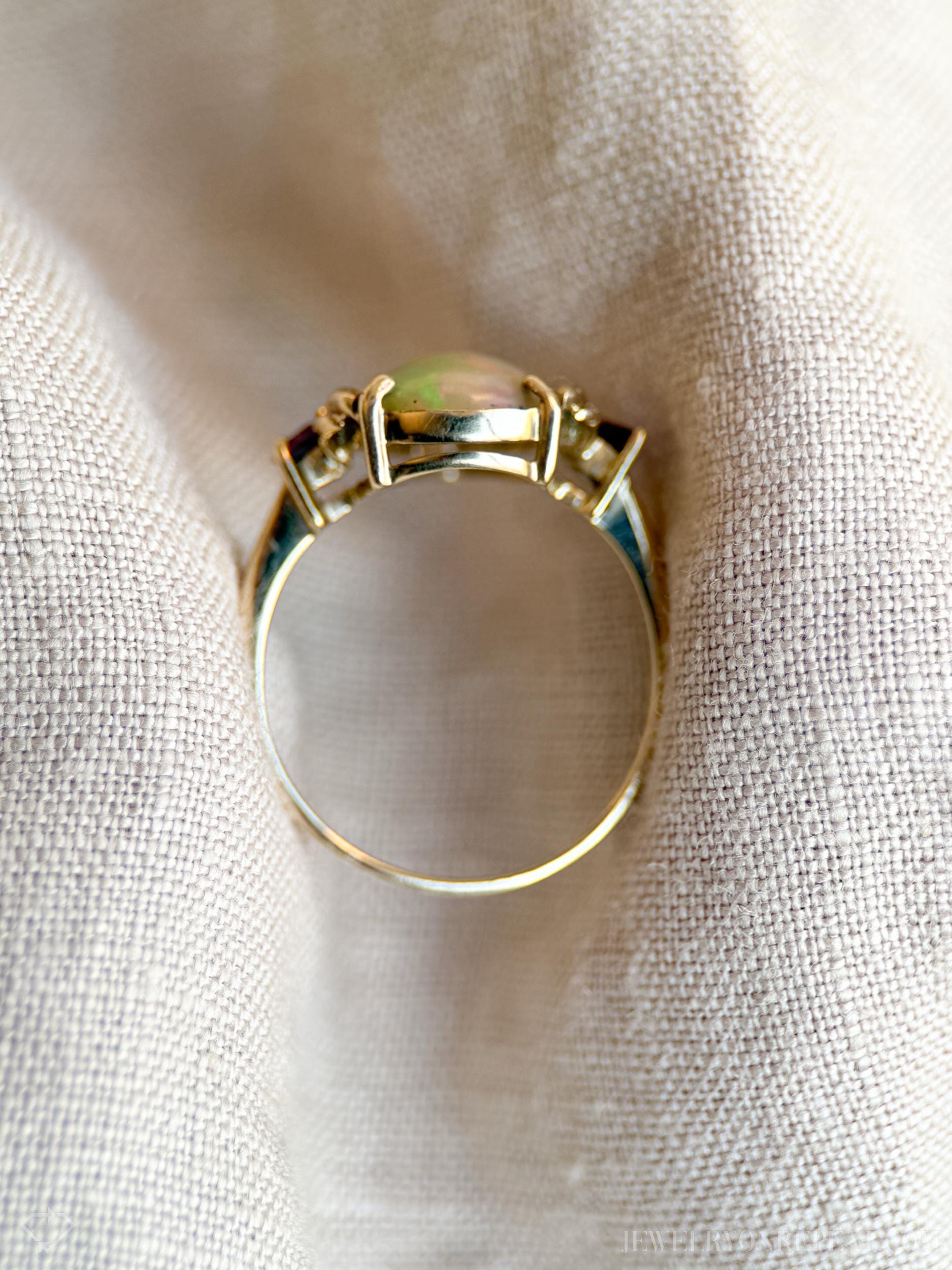 Vintage 1990s Pear Cut Opal & Garnet Ring, 14k Gold