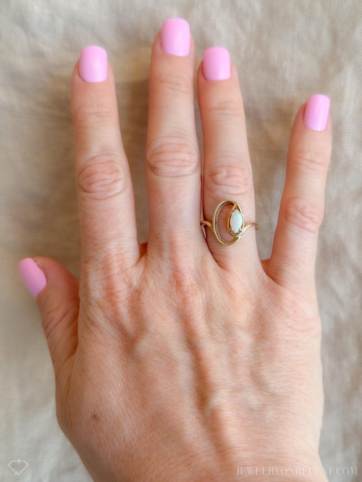 Vintage Opal Ring, 10k Gold, Marquise Ellipse Statement Ring, Unique Gemstone Jewelry