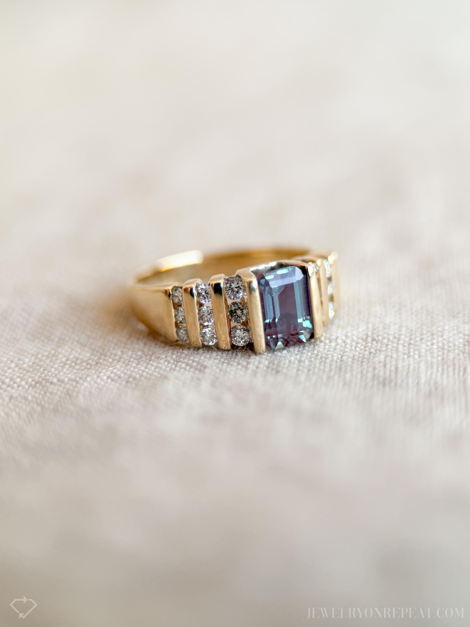 Vintage Alexandrite and Diamond Channel Set Ring in 14k Gold, Antique Jewelry from the 1990s - Timeless, Sustainable, @JewelryOnRepeat