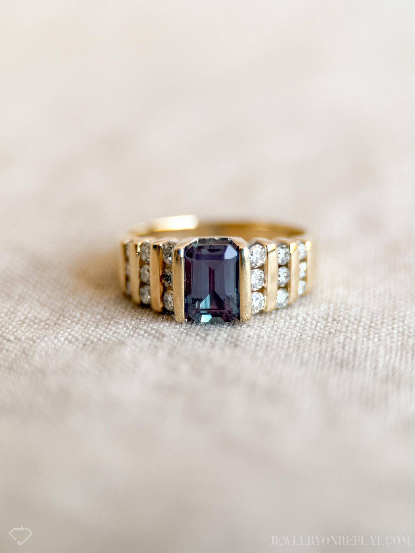 Vintage Alexandrite and Diamond Channel Set Ring in 14k Gold, Antique Jewelry from the 1990s - Timeless, Sustainable, @JewelryOnRepeat