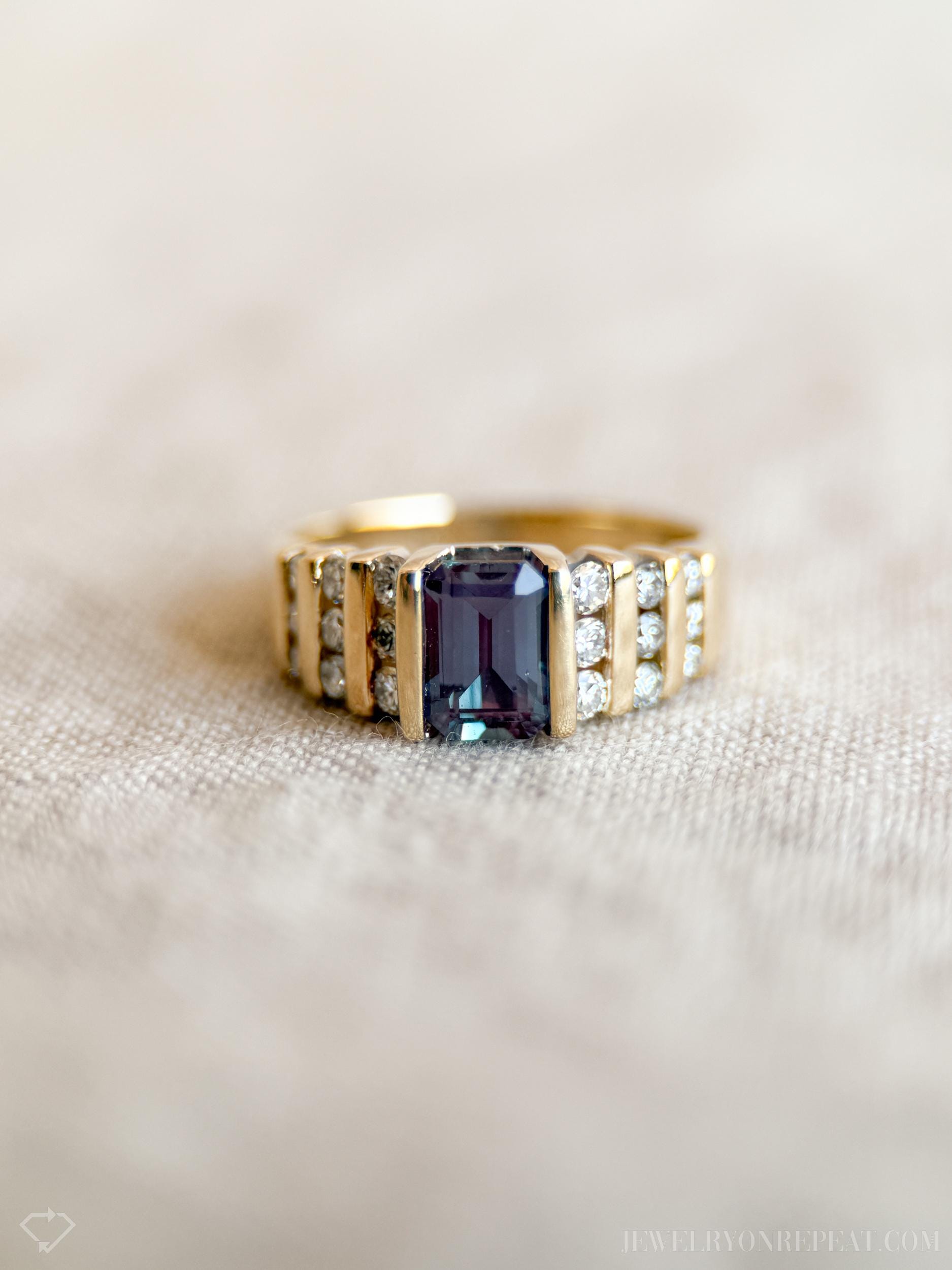 Vintage Alexandrite and Diamond Channel Set Ring in 14k Gold, Antique Jewelry from the 1990s - Timeless, Sustainable, @JewelryOnRepeat