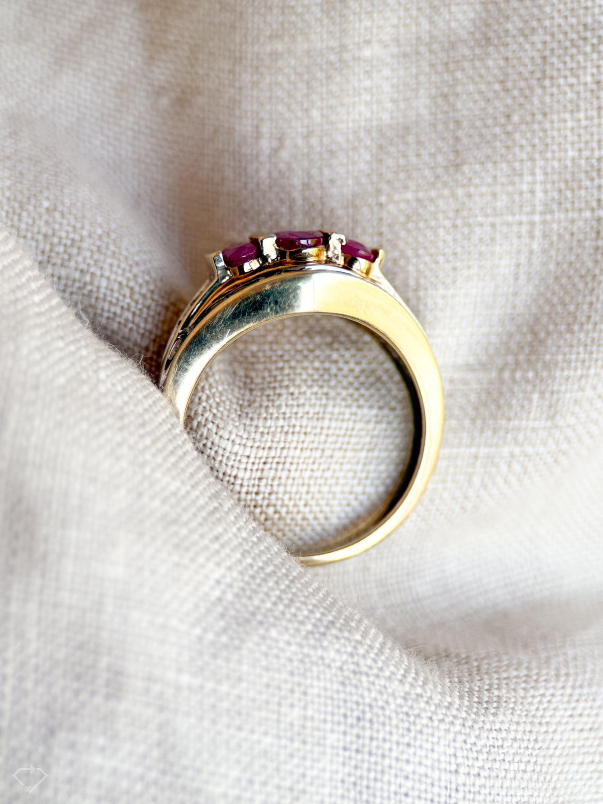 Vintage Ruby and Diamond Ring, 10k Gold, Oval Three Stone Statement Ring, Alternative Engagement
