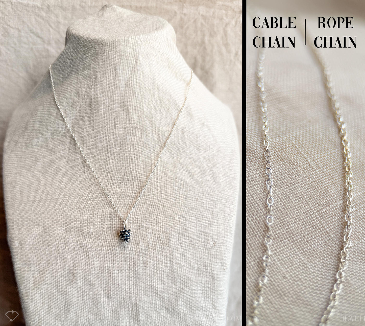 Pine Cone Necklace in Solid Sterling Silver, Nature and Woodland Themed Personalized Charm Jewelry - Timeless, Sustainable, @JewelryOnRepeat