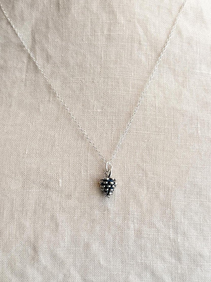 Sterling Silver Pine Cone Nature Charm Necklace, Minimal Layering Jewelry, Gift for Her