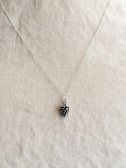 Sterling Silver Pine Cone Nature Charm Necklace, Minimal Layering Jewelry, Gift for Her