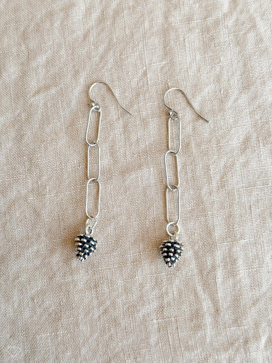 Pine Cone Charm Earrings in Solid Sterling Silver, Nature Themed Personalized Charm Jewelry - Timeless, Sustainable, @JewelryOnRepeat