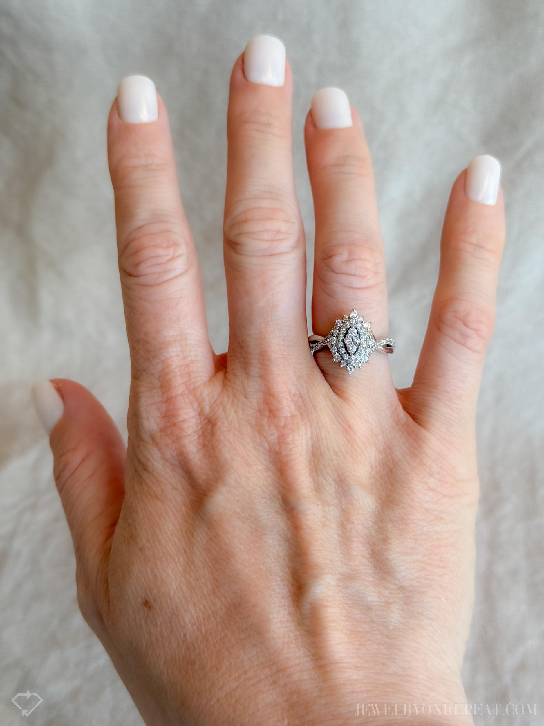 Vintage Marquise Diamond Cluster Engagement Ring in 10k White Gold, Antique 1990s Jewelry - Timeless, Sustainable, @JewelryOnRepeat