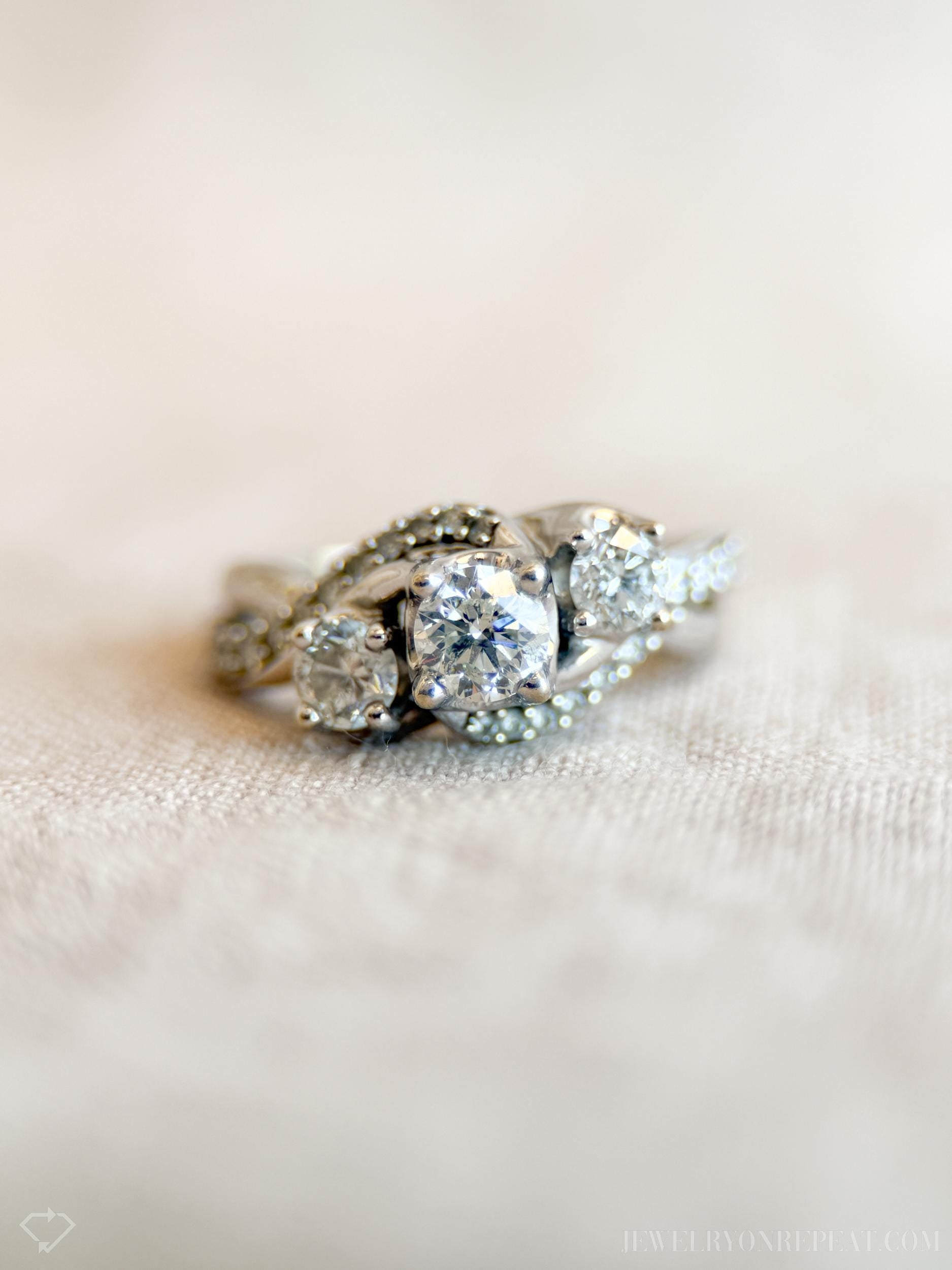Vintage Diamond Three Stone Engagement Ring in 14k White Gold, Retro Jewelry from the 1990s - Timeless, Sustainable, @JewelryOnRepeat