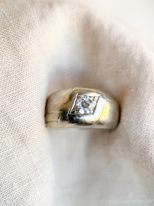 Vintage Mens Old Mine Cut Diamond Wedding Ring in 10k White Gold, Retro Jewelry from the 1930s - Timeless, Sustainable, @JewelryOnRepeat