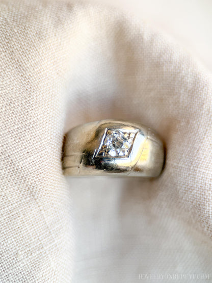 Vintage Diamond Engagement Ring, Old Mine Cut, 10k Gold, 1930s Art Deco Wedding Band