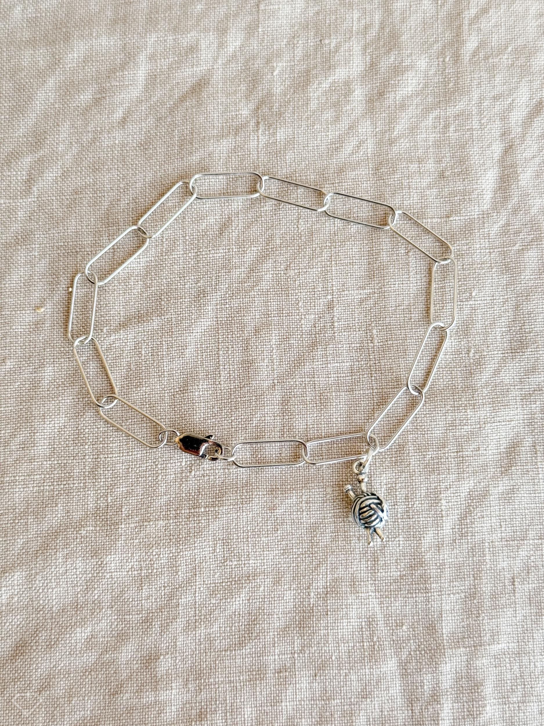 Knitting Ball of Yarn Charm Bracelet in Solid Sterling Silver, Crafting Themed Personalized Charm Jewelry - Sustainable, @JewelryOnRepeat