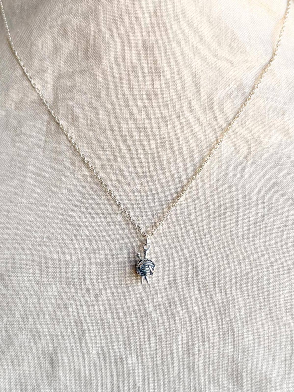 Knitting Necklace in Solid Sterling Silver, Crafting Themed Personalized Charm Jewelry - Timeless, Sustainable, @JewelryOnRepeat
