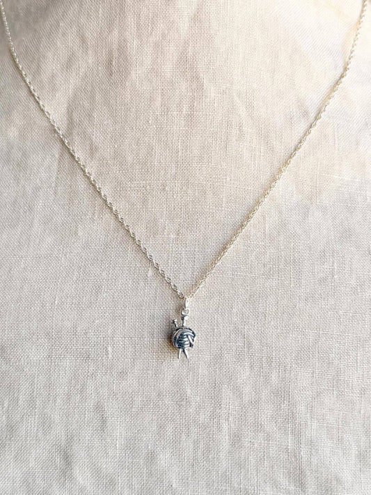 Knitting Necklace in Solid Sterling Silver, Crafting Themed Personalized Charm Jewelry - Timeless, Sustainable, @JewelryOnRepeat