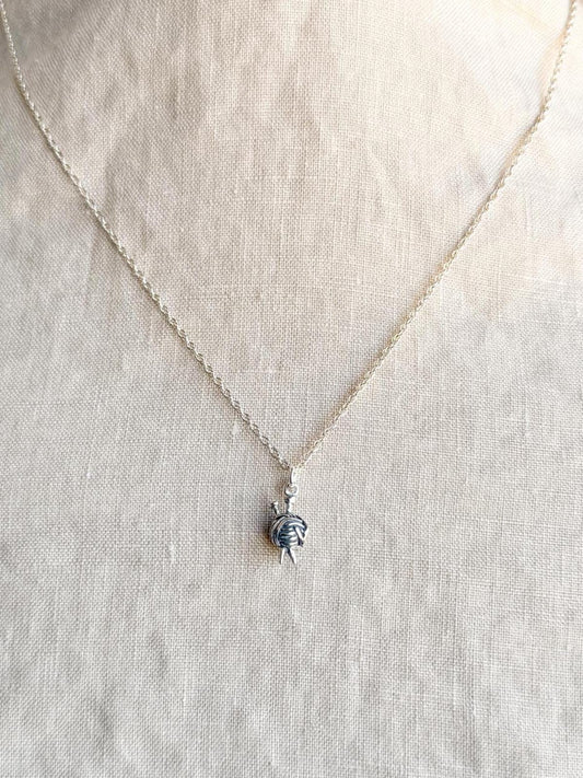 Sterling Silver Yarn Knitting Charm Necklace, Minimal Layering Jewelry, Gift for Her