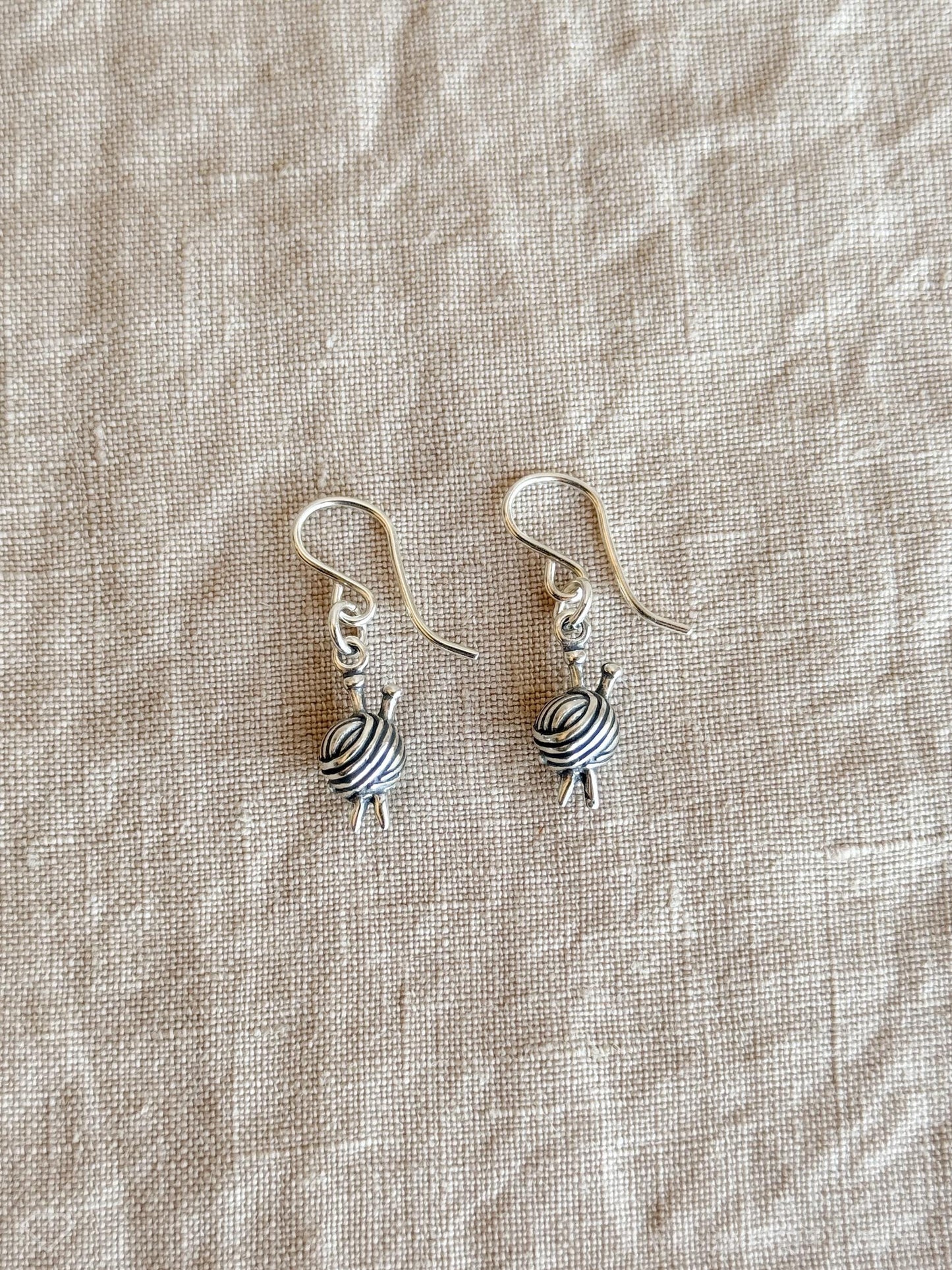 Knitting Ball of Yarn Earrings in Solid Sterling Silver, Crafting Themed Personalized Charm Jewelry