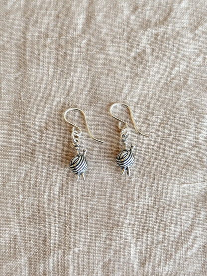 Knitting Ball of Yarn Earrings in Solid Sterling Silver, Crafting Themed Personalized Charm Jewelry