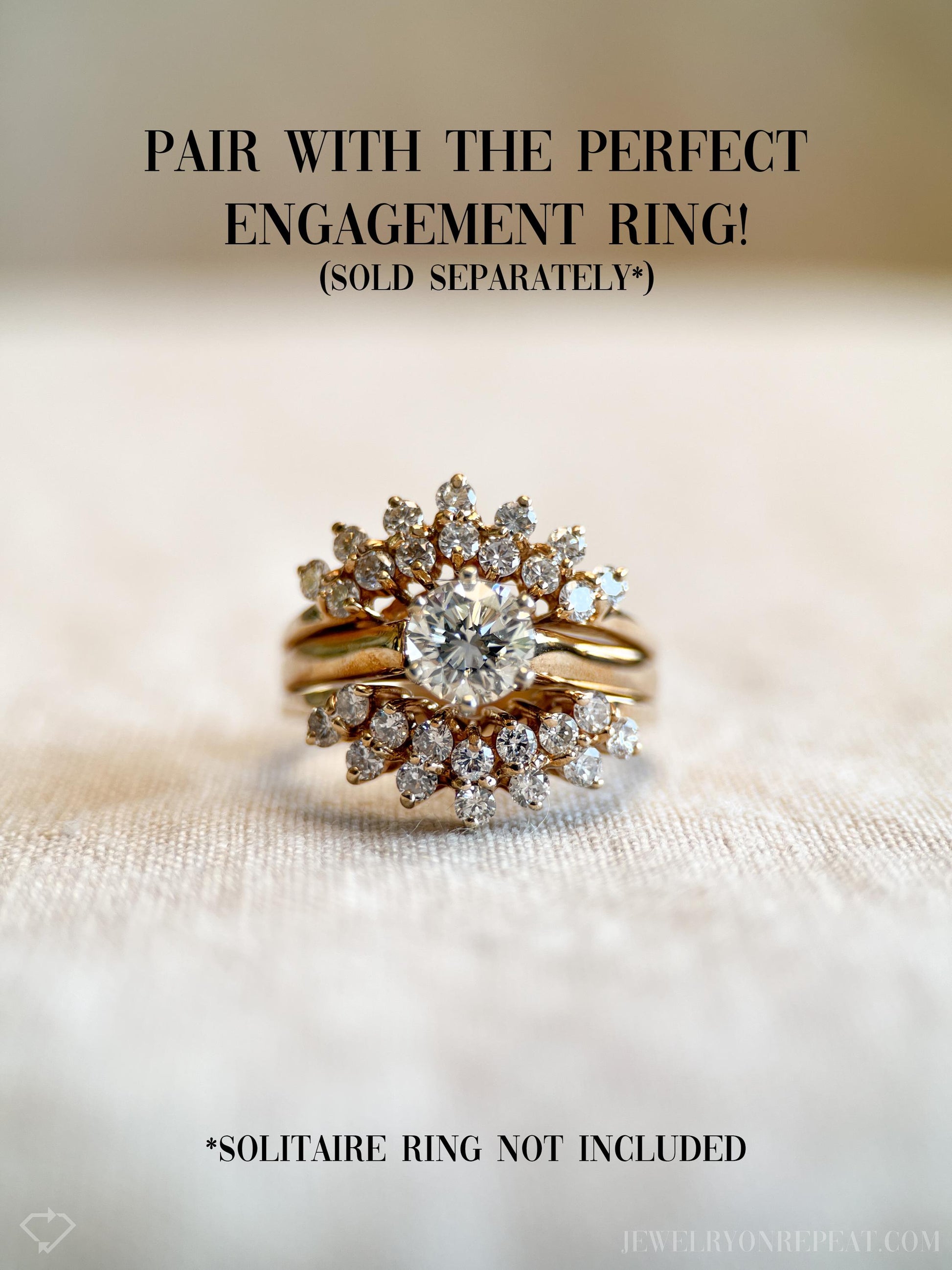 Vintage 1990s Diamond Wedding Ring Guard Set, 14k Gold