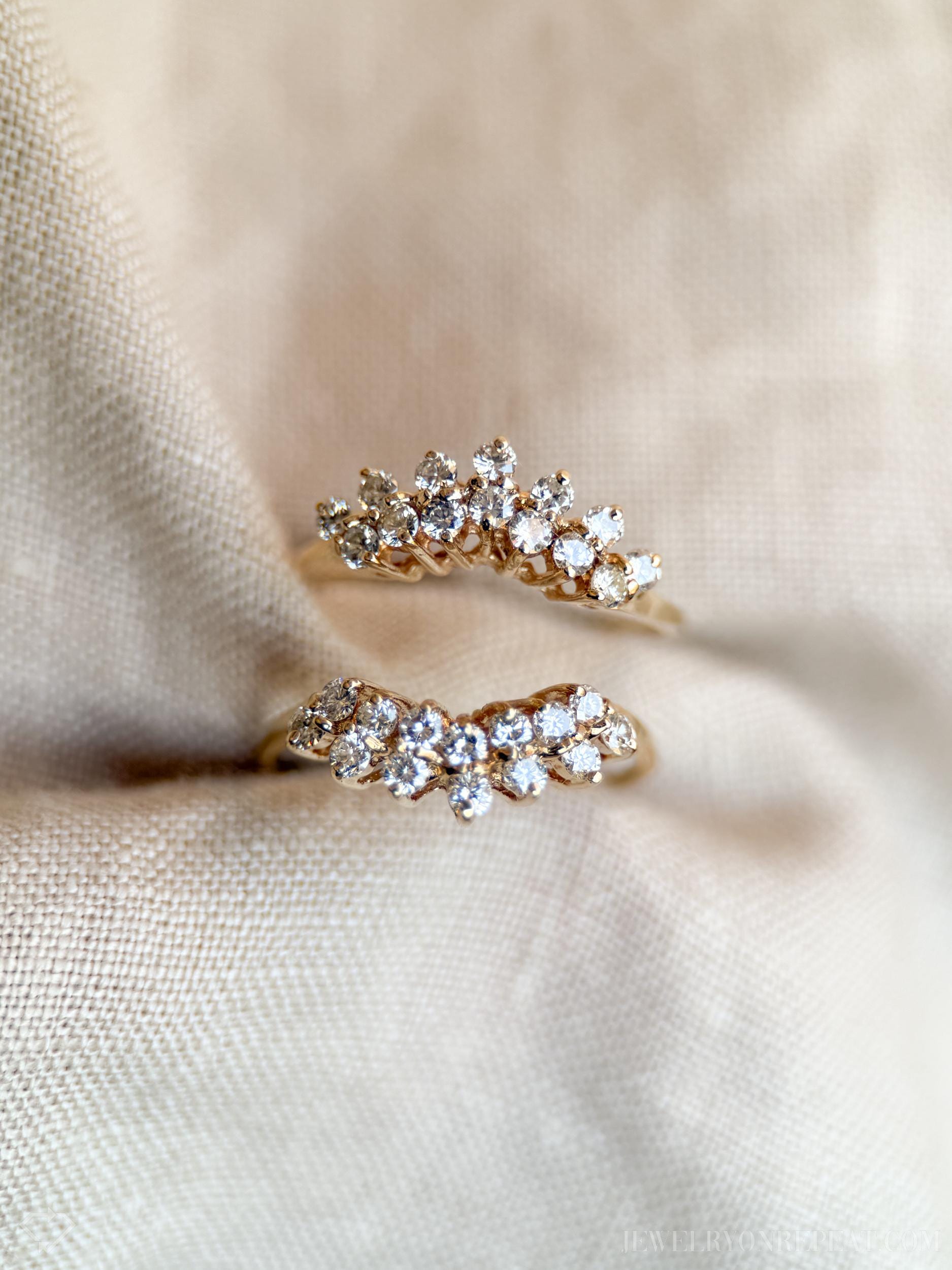 Vintage 1990s Diamond Wedding Ring Guard Set, 14k Gold