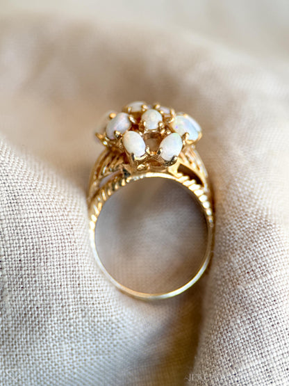 Vintage Opal Ring, 14k Gold, Cluster Statement Ring, 1970s Gemstone Jewelry